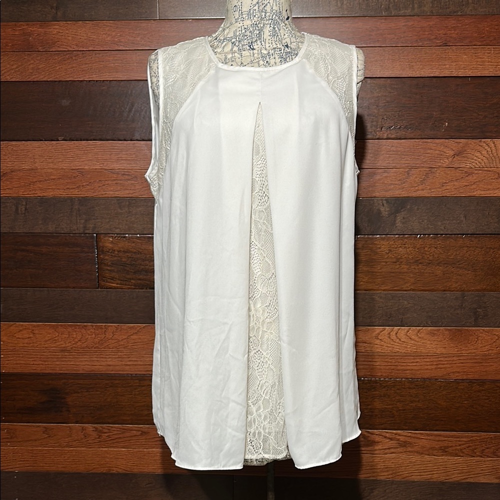 Valerie Stevens Cream Lace-Panel Sleeveless Blouse